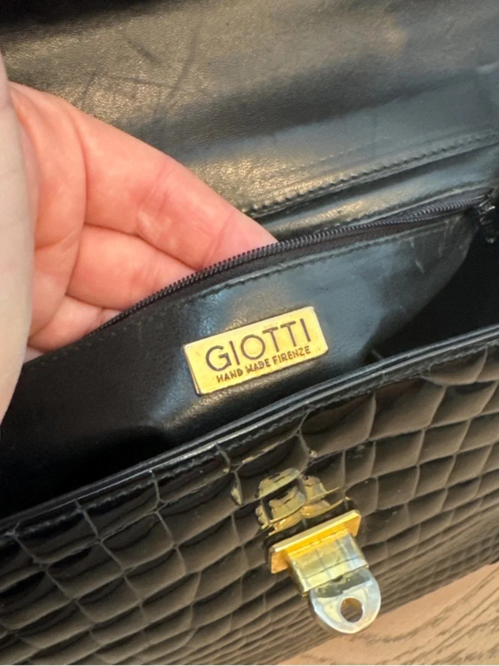 1970 Giotti hand made Firenze Black alligator skin handbag